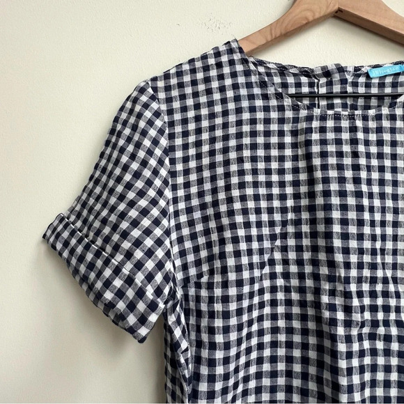 J.MCLAUGHLIN $198 Sadie Gingham Dress Size 6 Navy & White Linen Tie Waist - Picture 6 of 13